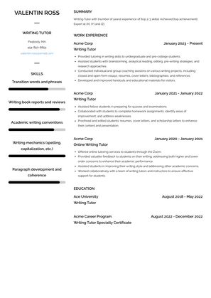 Writing Tutor Resume Sample and Template