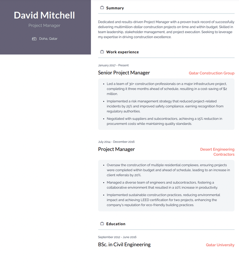 Qatar Resume Example One