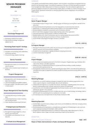 Senior Program Manager Resume Sample and Template