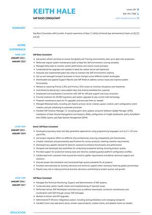 Sap Basis Consultant Resume Sample and Template