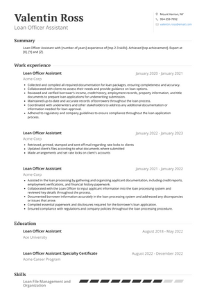 Loan Officer Assistant Resume Sample and Template