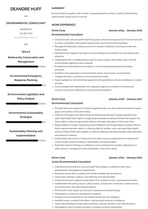 Environmental Consultant Resume Sample and Template