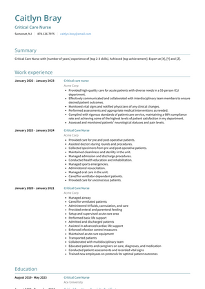 Critical Care Nurse Resume Sample and Template