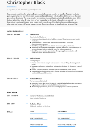MBA Student Resume Sample and Template