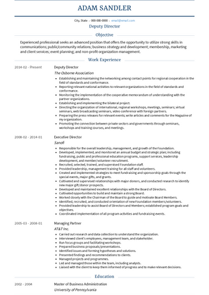 Deputy Director Resume Sample and Template