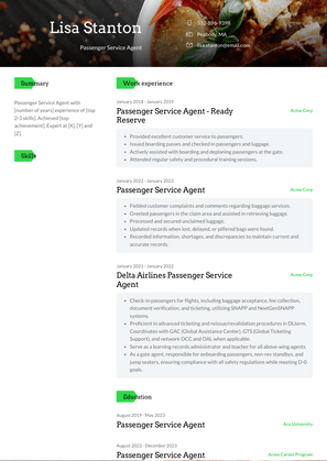 Passenger Service Agent Resume Sample and Template