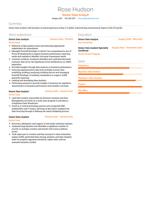 Senior Data Analyst Resume Sample and Template