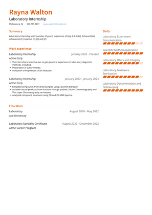 Laboratory Internship Resume Sample and Template
