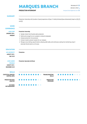 Production Internship Resume Sample and Template