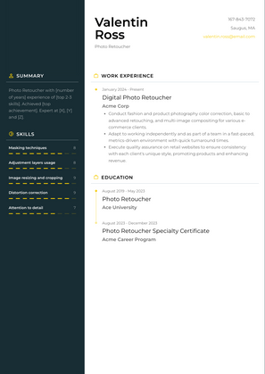 Photo Retoucher Resume Sample and Template
