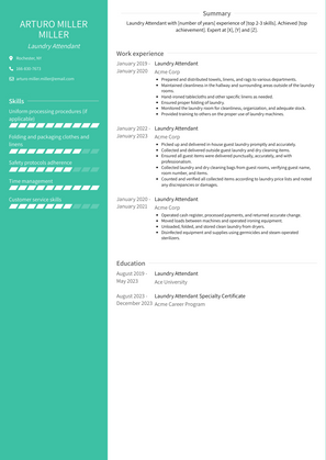 Laundry Attendant Resume Sample and Template