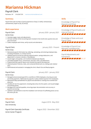 Payroll Clerk Resume Sample and Template