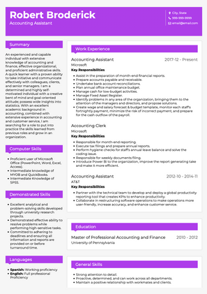 Accounting Assistant CV Example and Template
