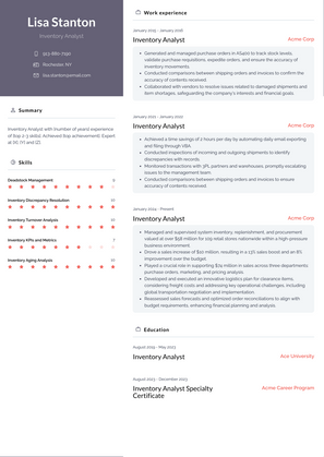 Inventory Analyst Resume Sample and Template