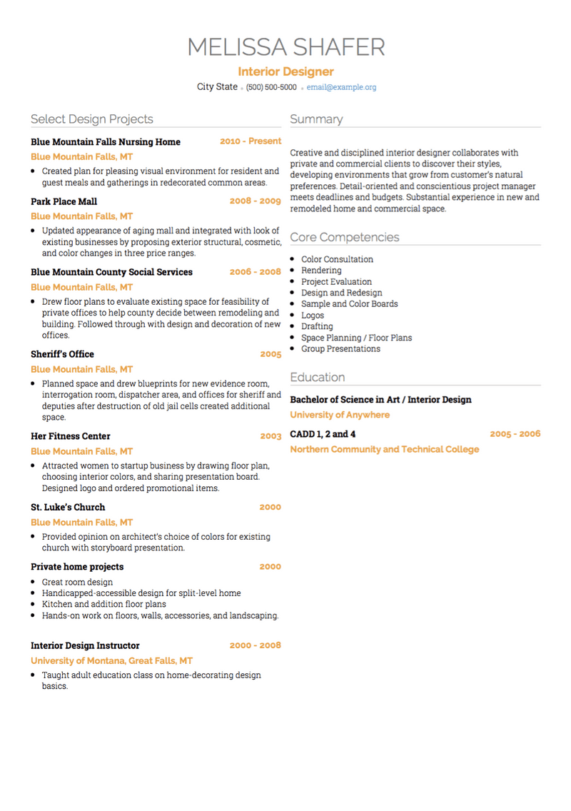 Interior Designer CV Example and Template