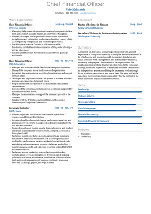 Chief Financial Officer Resume Sample and Template