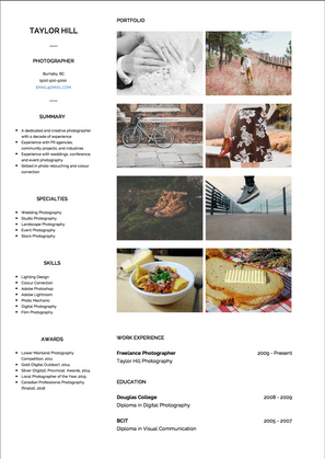Photographer CV Example and Template