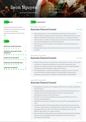 Associate General Counsel Resume Sample and Template