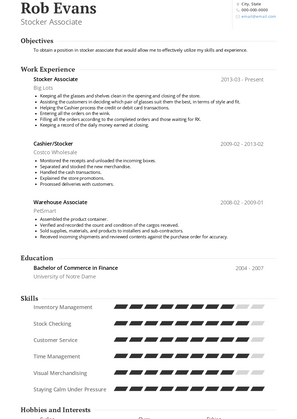 Stocker Associate Resume Sample and Template