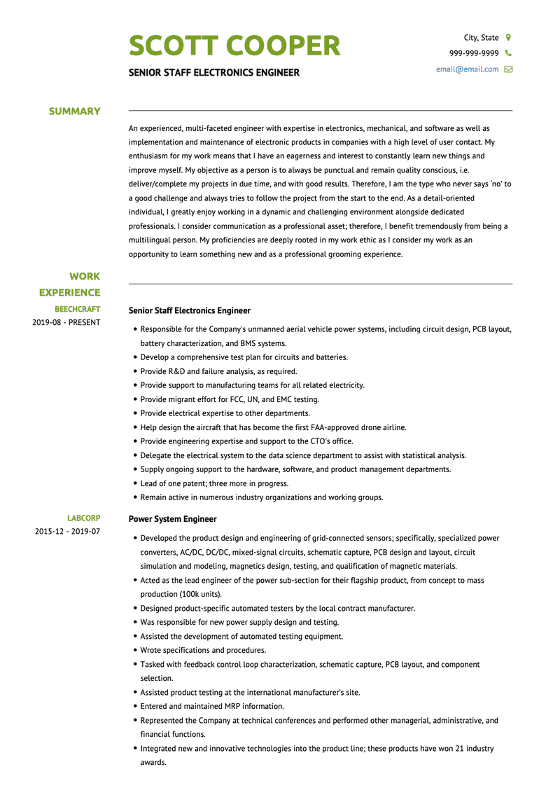 Electronics Engineer CV Example and Template