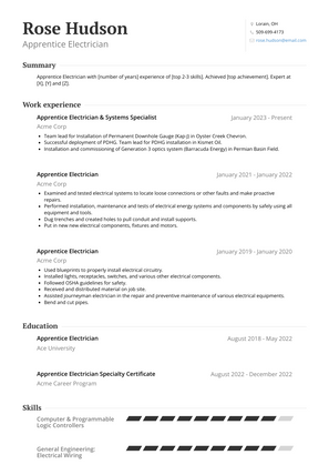 Apprentice Electrician Resume Sample and Template