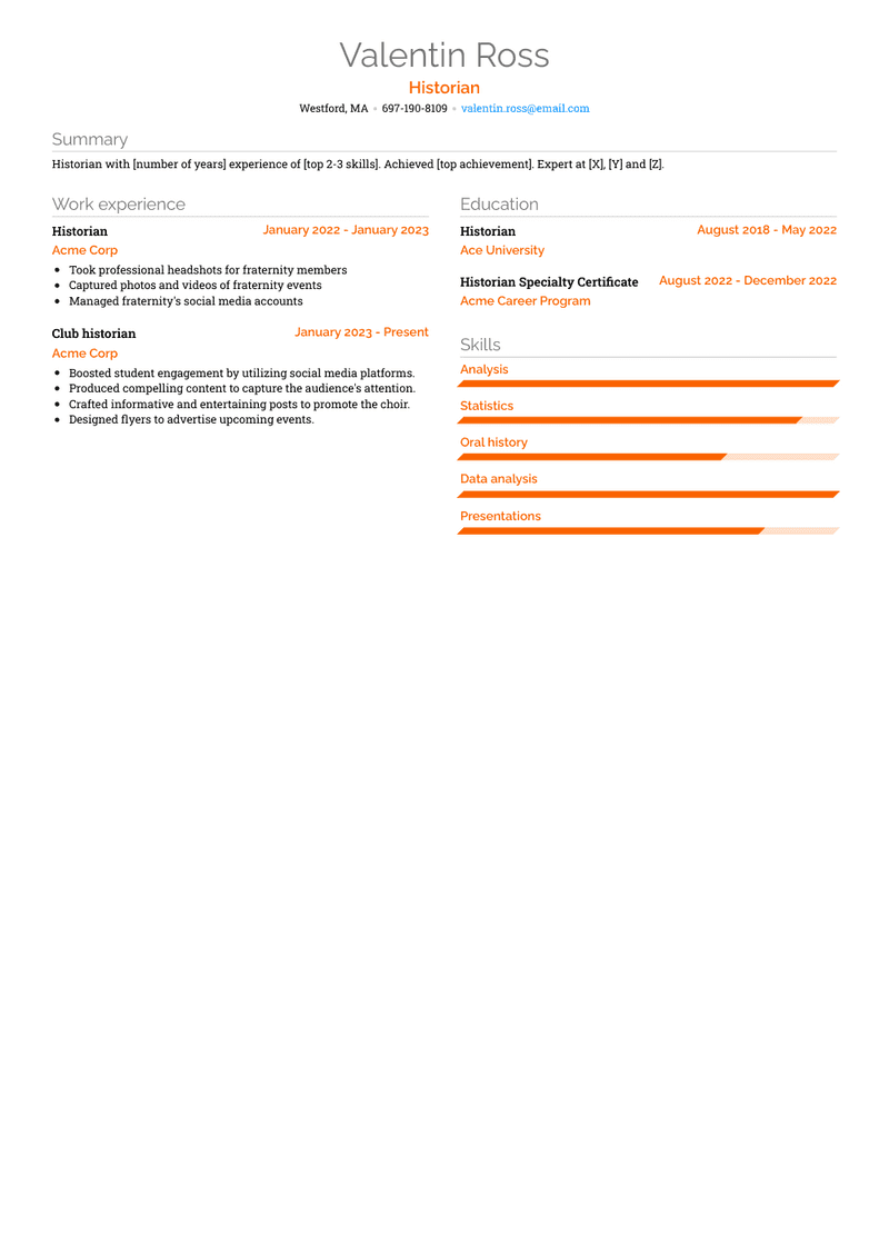 Historian Resume Sample and Template