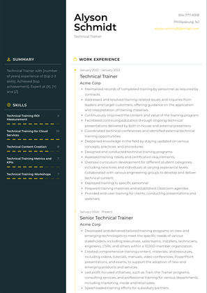 Technical Trainer Resume Sample and Template