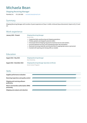 Shipping Receiving Manager Resume Sample and Template