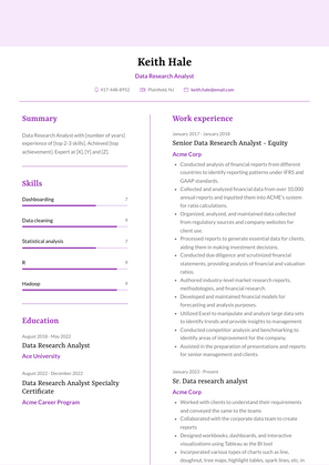 Data Research Analyst Resume Sample and Template