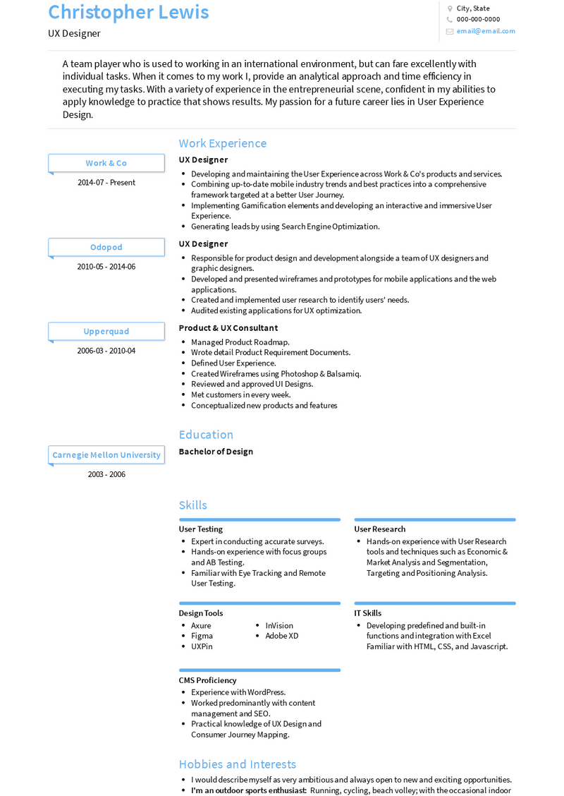 UX Designer Resume Sample and Template