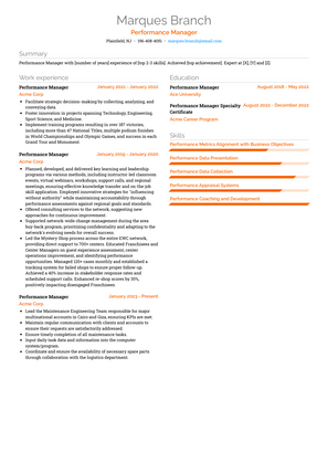 Performance Manager Resume Sample and Template