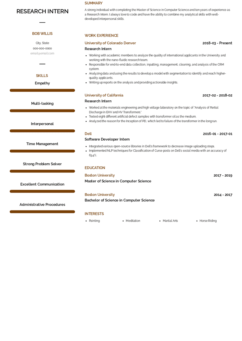 Research Intern Resume Sample and Template
