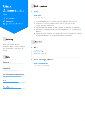 Miner Resume Sample and Template
