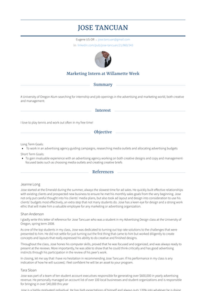 Marketing Intern Resume Sample and Template