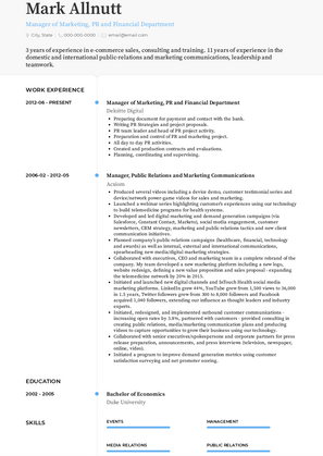 Public Relations Resume Sample and Template