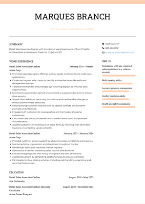 Retail Sales Associate Cashier Resume Sample and Template