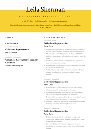 Collections Representative Resume Sample and Template