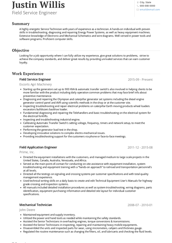 Field Service Engineer Resume Samples And Templates VisualCV
