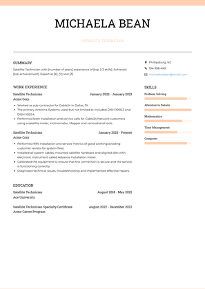 Satellite Technician Resume Sample and Template