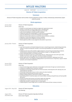 Director Of Talent Acquisition Resume Sample and Template