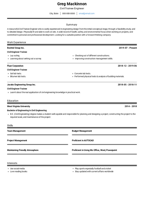 Trainee Engineer Resume Sample and Template