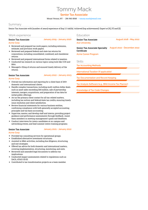 Senior Tax Associate Resume Sample and Template