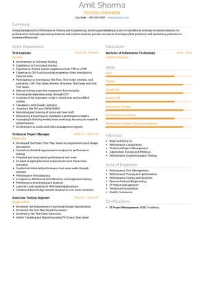 Testing Engineer Resume Sample and Template