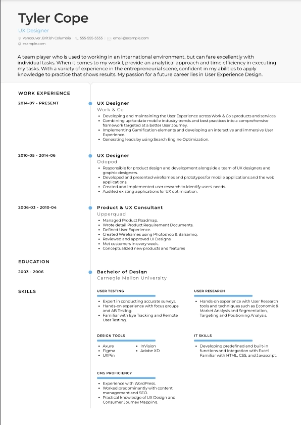 UAE design resume example