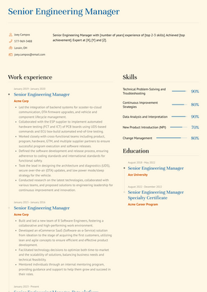 Senior Engineering Manager Resume Sample and Template