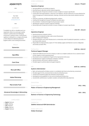Operations Engineer Resume Sample and Template