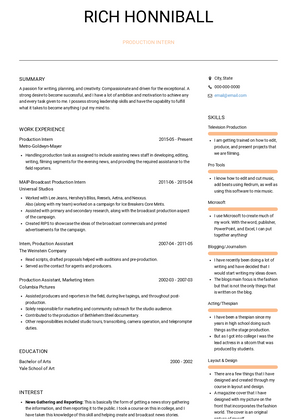 Production Intern Resume Sample and Template