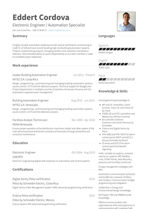 Leader Building Automation Engineer Resume Sample and Template