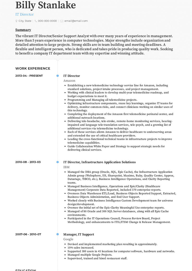 Business Unit Director Resume Sample and Template