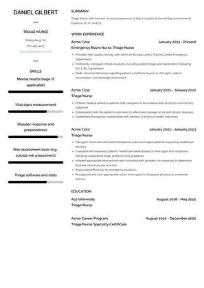 Triage Nurse Resume Sample and Template